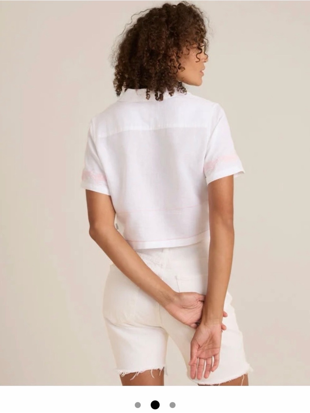 Roark White Cropped Button-Down Top with Pale Pink Embroidery - Picture 2 of 5